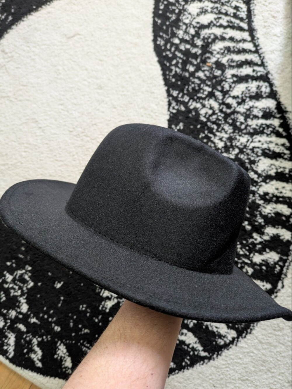 Witchy Black Wide-Brim Fedora with Pink Floral, Butterfly & Moon Embroidery - Picture 8 of 13